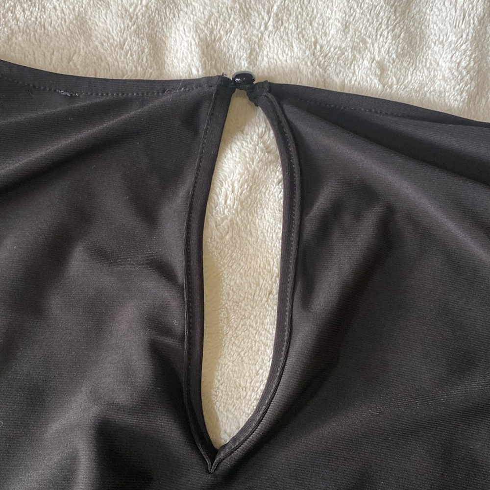 Black Dressy Romper With Pockets And Gold Color Buttons - Picture 6 of 7